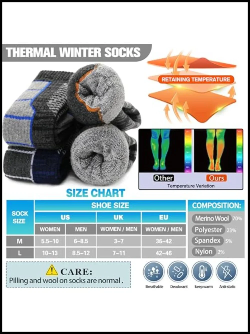 Merino Wool Ski Socks 3-Pack Knee High Full Cushion Arch Support